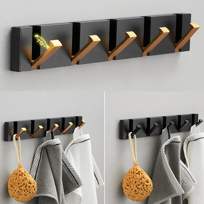 TAICUTE Folding Towel Hanger 2ways Installation Wall Hooks Coat Clothes Holder for Bathroom Kitchen Bedroom Hallway, Black Gold