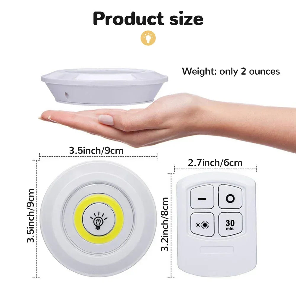 3W Super Bright Cob Under Cabinet Light LED Wireless Remote Control Dimmable Wardrobe Night Lamp Home Bedroom Kitchen Nightlight