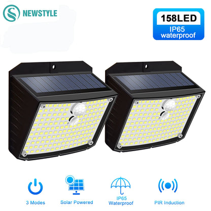 158 LED Solar Wall Lights Outdoor ecurity Light Motion Sensor Waterproof 3 Mode Courtyard Wall Lamp Garden Decor Garage Lamp