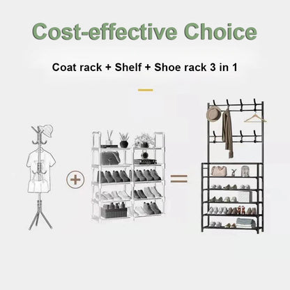 Household Simple Entryway Integrated Shoe Rack Coat Hat Rack Strong Load-bearing Bedroom Hanger Shoe Cabinet Bag Storage Rack