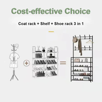 3/4/5 Layers Floor Shoe and Hat Rack Strong Living Room Organizer Clothes Hat Coats Shoes Storage Shelf Bedroom Bag Storage Rack