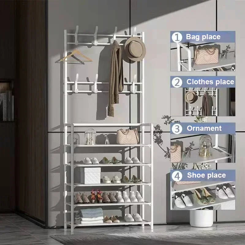 3/4/5 Layers Floor Shoe and Hat Rack Strong Living Room Organizer Clothes Hat Coats Shoes Storage Shelf Bedroom Bag Storage Rack