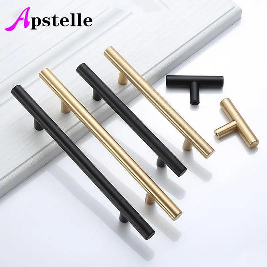 Apstelle Black Golden Cupboard Handle Brushed Stainless Steel Kitchen Cabinet Door Knob Furniture Drawer Pulls Bar Handle