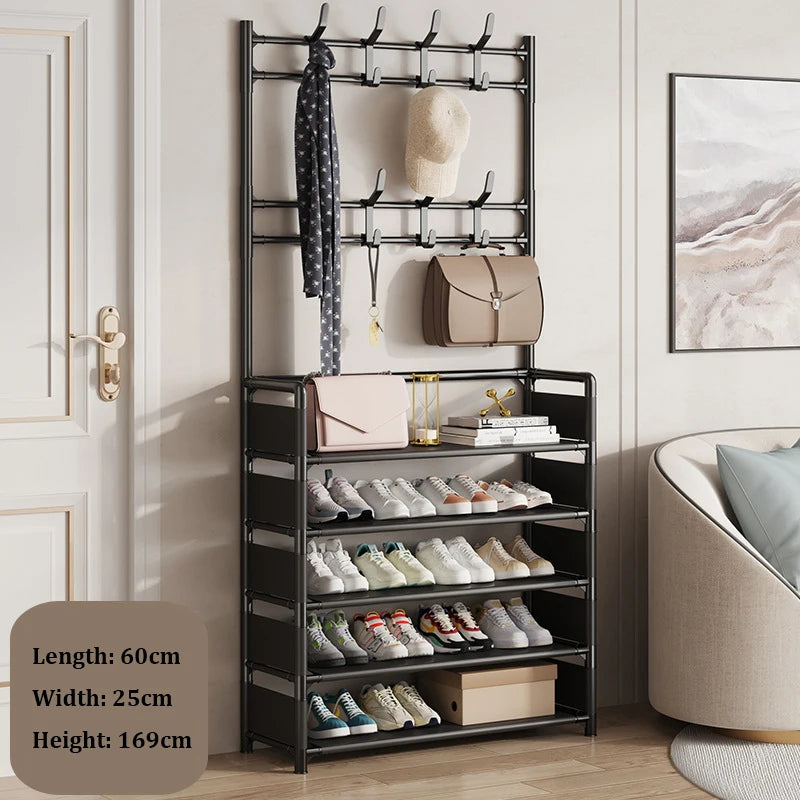 Household Simple Entryway Integrated Shoe Rack Coat Hat Rack Strong Load-bearing Bedroom Hanger Shoe Cabinet Bag Storage Rack