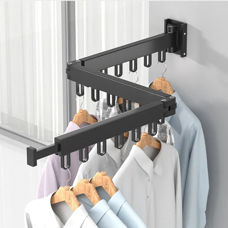 Retractable Cloth Drying Rack Folding Clothes Hanger Wall Mount  Indoor & Outdoor Space Saving Aluminum Home Laundry Clothesline