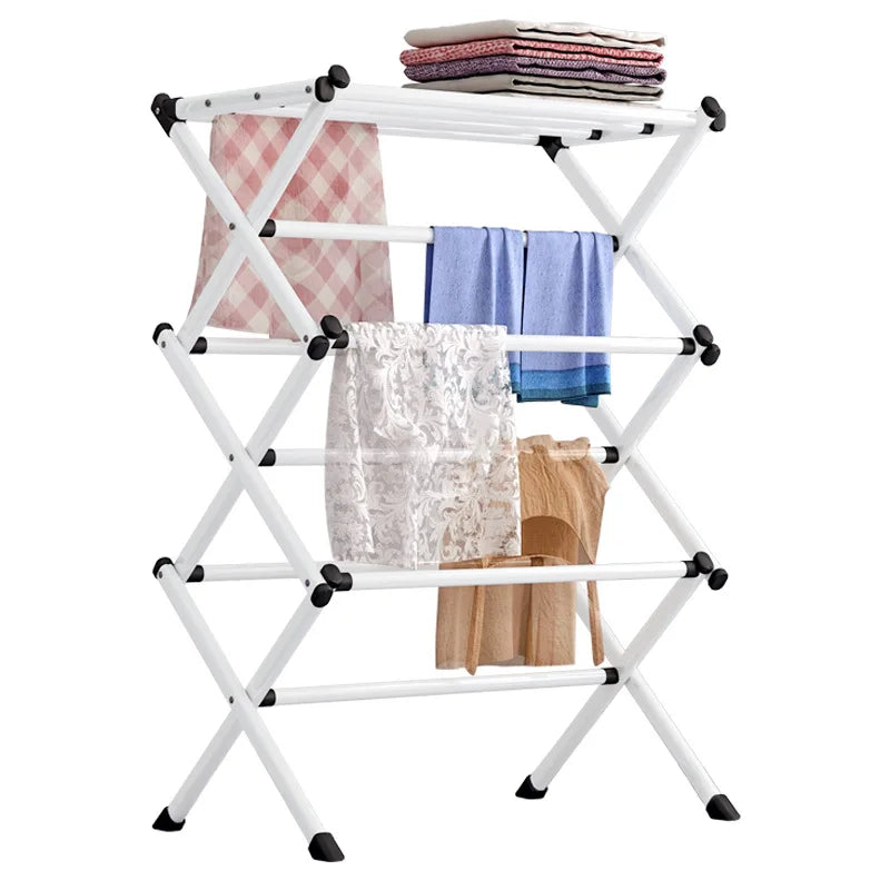 Iron Folding Clothes Drying Rack Indoor Outdoor Laundry Airer Room Storage Stand Foldable Clothes Drying Laundry Rack - White