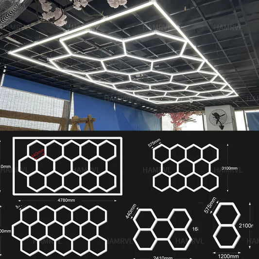 Garage Light Hexagon Lights lamp 110V-240V Led Tube Honeycomb Ceiling Lighting For Auto Car Body Repair Led Workshop With Border