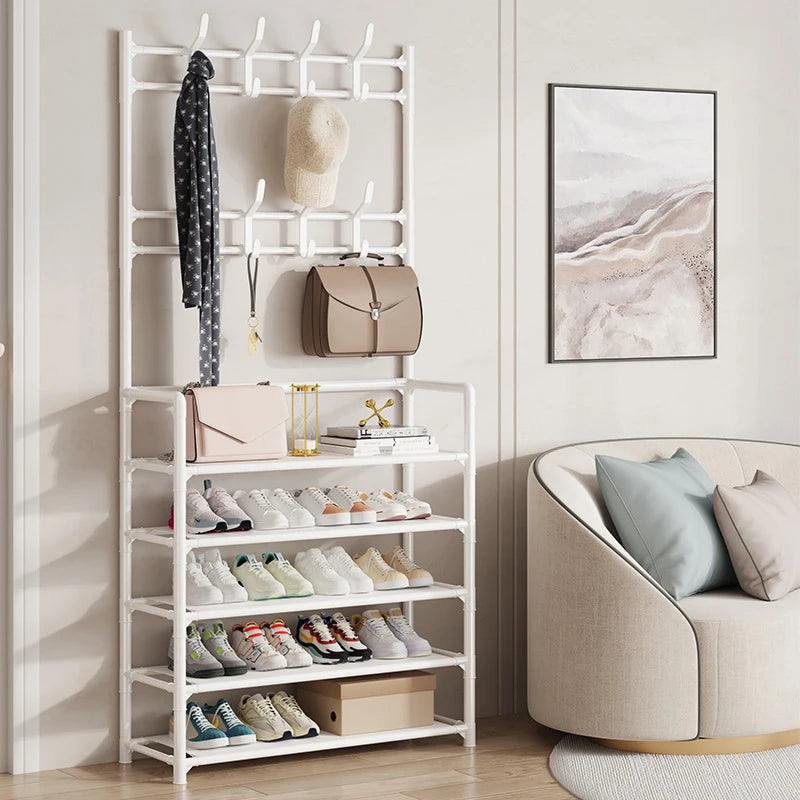 Household Simple Entryway Integrated Shoe Rack Coat Hat Rack Strong Load-bearing Bedroom Hanger Shoe Cabinet Bag Storage Rack