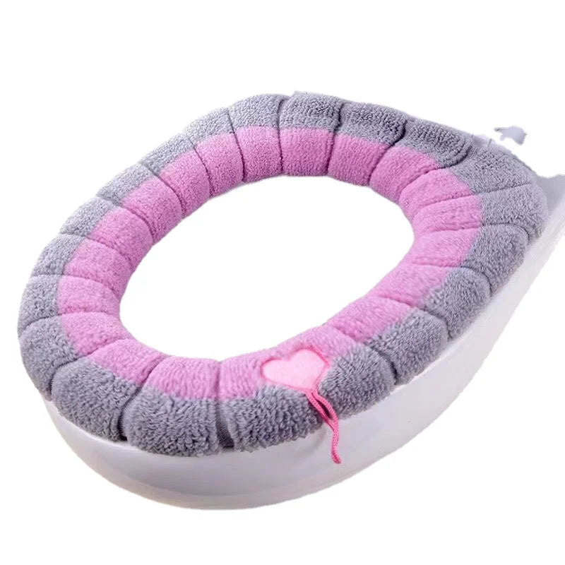 Winter Warm Toilet Seat Cover Mat Bathroom Toilet Pad Cushion with Handle Thicker Soft Washable Closestool Warmer Accessories