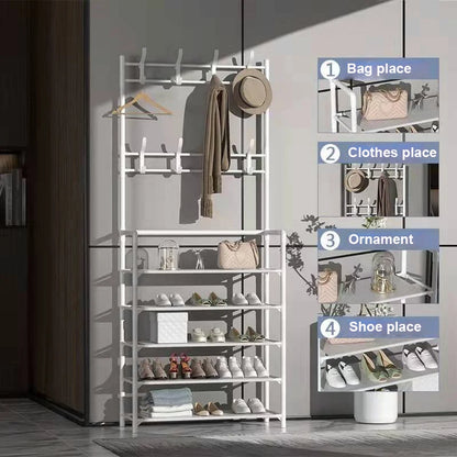 Household Simple Entryway Integrated Shoe Rack Coat Hat Rack Strong Load-bearing Bedroom Hanger Shoe Cabinet Bag Storage Rack