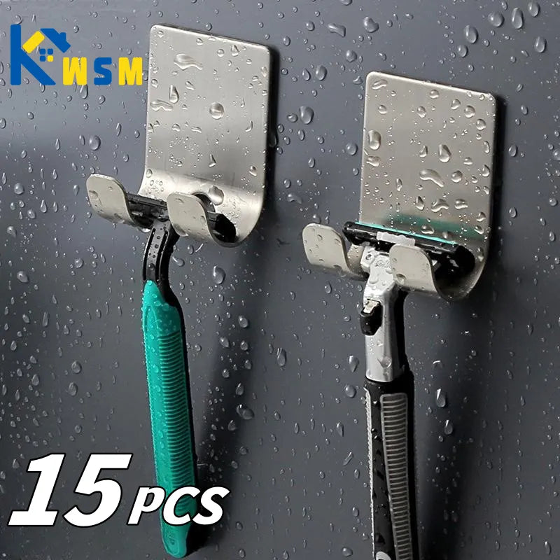 1-15PCS No-Punch Razor Holder Adhesive Razor Storage Hook Bathroom Razor Waterproof Wall Hook Bathroom Shelf Razor Holder