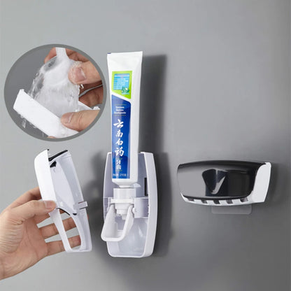 2PCS Automatic Toothpaste Dispenser Wall Mount Dust-proof Toothbrush Holder Wall Mount Bathroom Accessories Set Squeezer